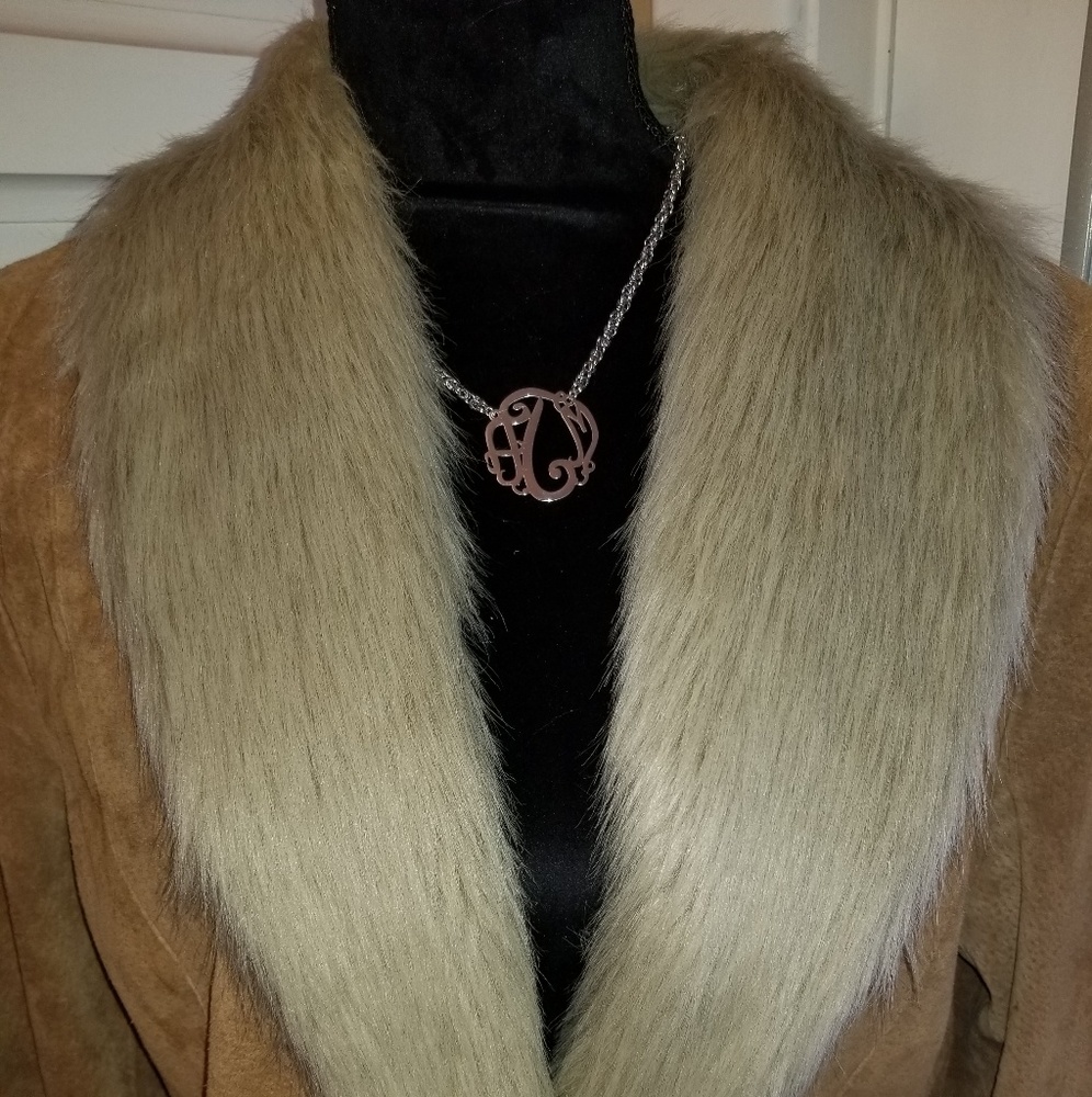 B*lucid suede leather coat with faux fur
